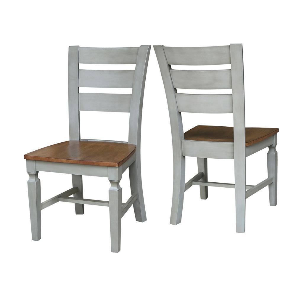 Vista Solid Wood Ladderback Chairs in Distressed Hickory/Stone - Set of 2