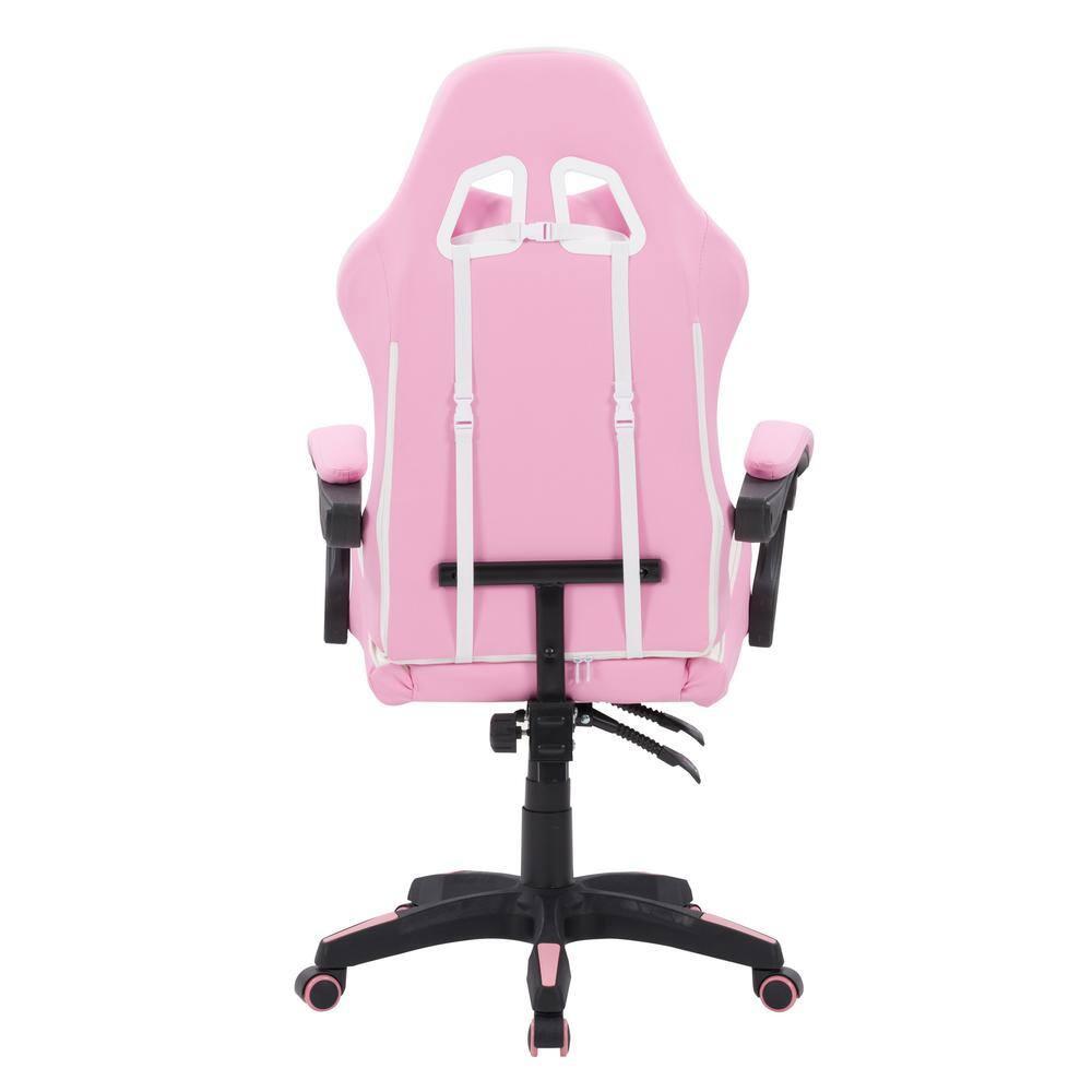 CorLiving Ravagers Pink and White Vinyl PVC Fabric Ergonomic Adjustable Height Gaming Chair for Adults - High Back Computer Chair, Gamer and Video Game Chair