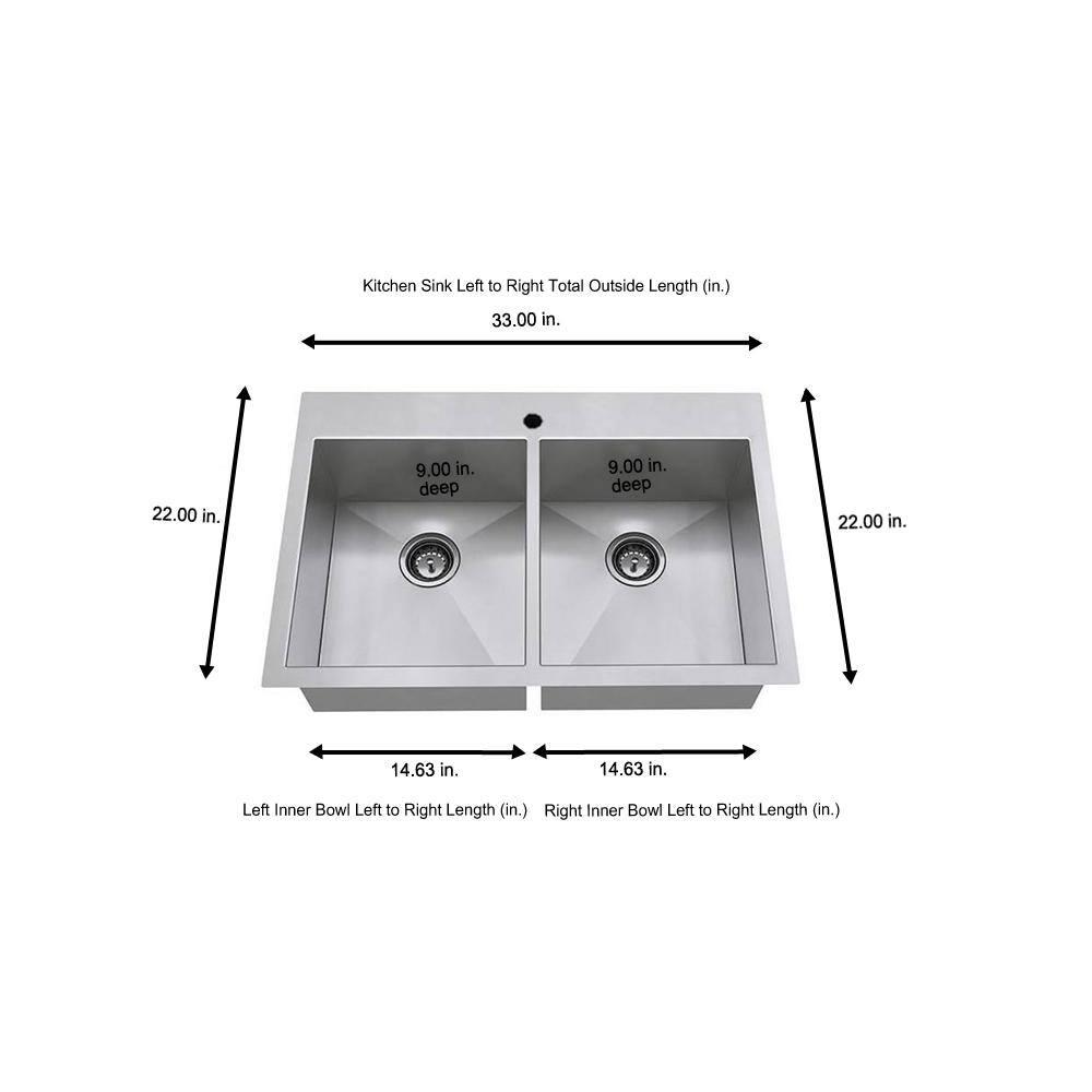 Edgewater 33'' L Undermount Double Bowl Stainless Steel Kitchen Sink