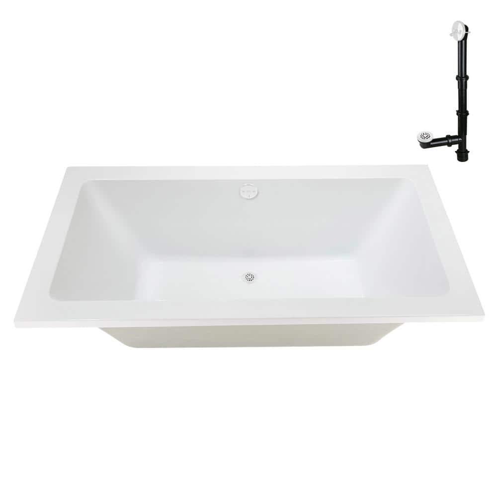 Streamline Bath 60" x 32" Acrylic Soaking Drop-In Bathtub, Drain Included N-4120-712-WH