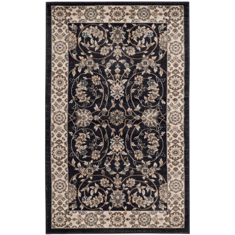 Lyndhurst LNH340 Power Loomed Accent Rug - Anthracite/Cream - 3'3"x5'3" - Safavieh