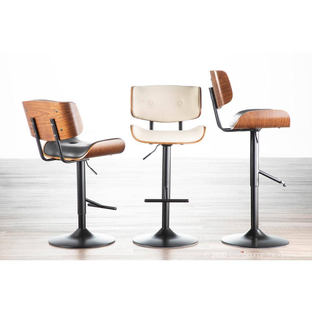Lombardi Mid-Century Modern Adjustable Barstool in Walnut with Cream Faux Leather by LumiSource