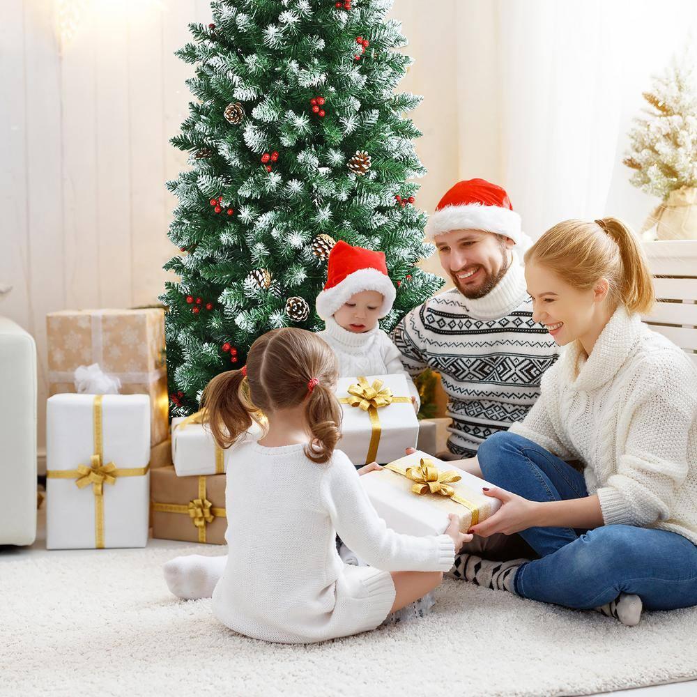 Kadyn Christmas Decoration, Christmas Tree,Xmas Tree,Pre-lit Artificial Pencil Christmas Tree with Pine Cones and Red Berries-5 ft