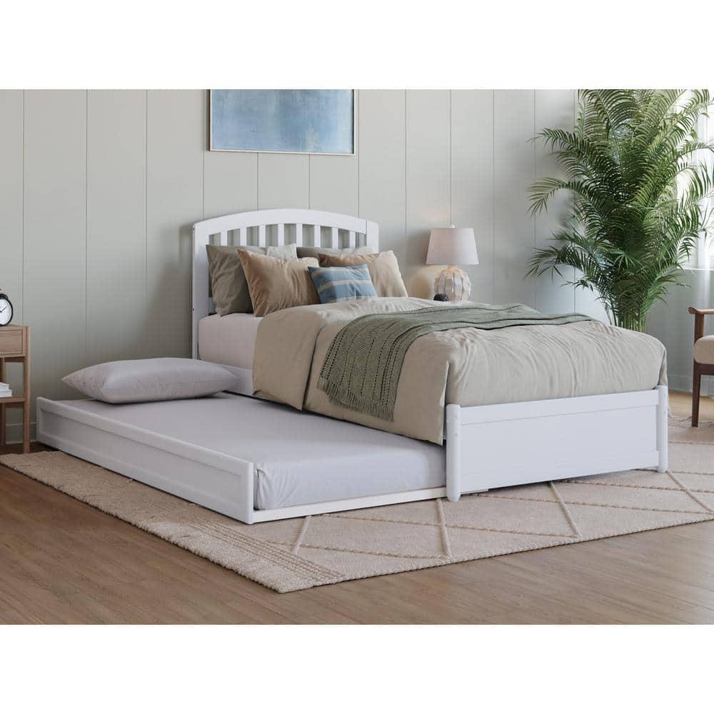 Lucia Twin XL Wood Platform Bed with Panel Footboard & Twin XL Trundle in White