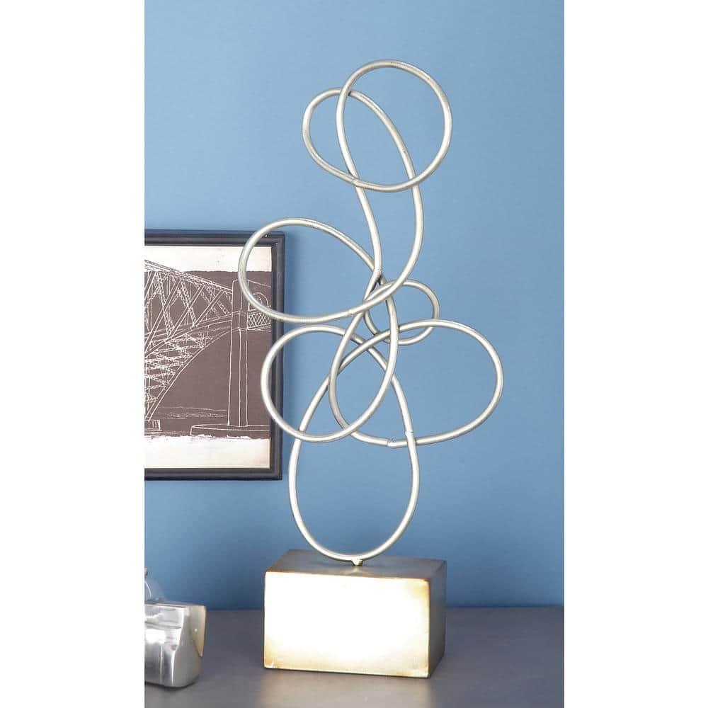 10" x 22" Silver Metal Swirl Abstract Sculpture, by DecMode