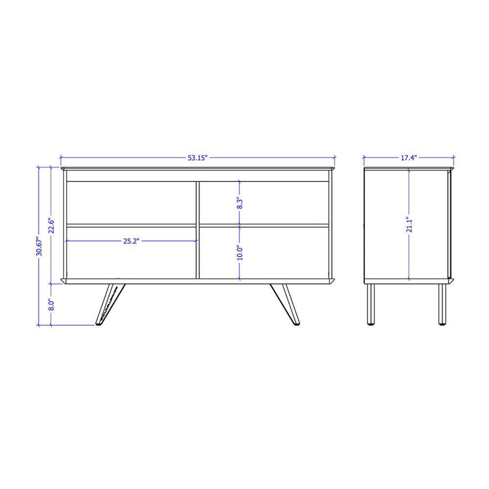 Manhattan Comfort 53.15" Tudor 4 Shelf Sideboard White/Cream : Mid-Century Buffet Server, MDF Storage Cabinet
