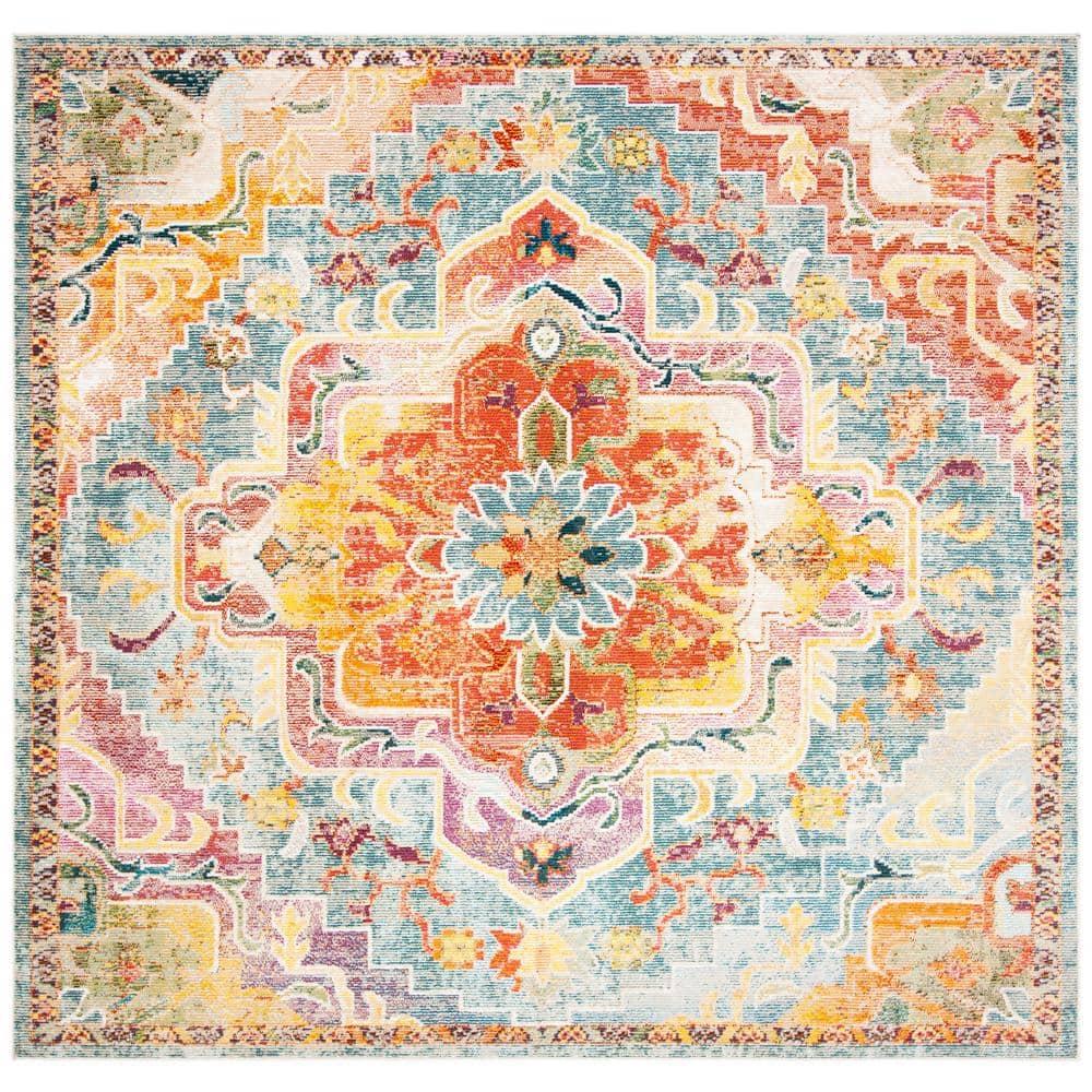 Crystal CRS501 Loomed Indoor Area Rug - Orange/Teal - 5'x5' - Safavieh