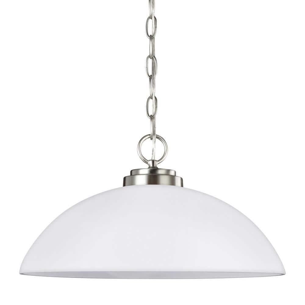 Progress Lighting, Classic Collection, 1-Light Pendant, Brushed Nickel, Etched Glass Shade
