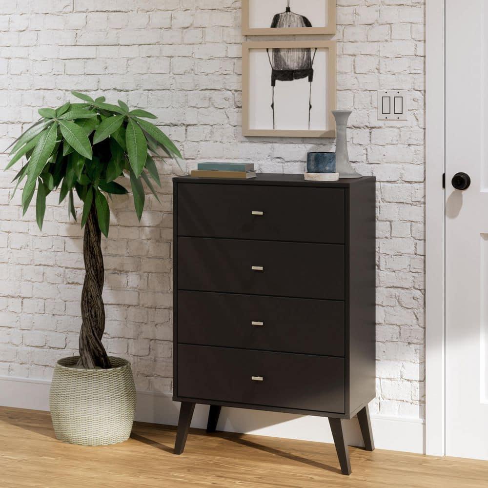 Prepac Milo Mid Century Modern 4-Drawer Vertical Chest, Black