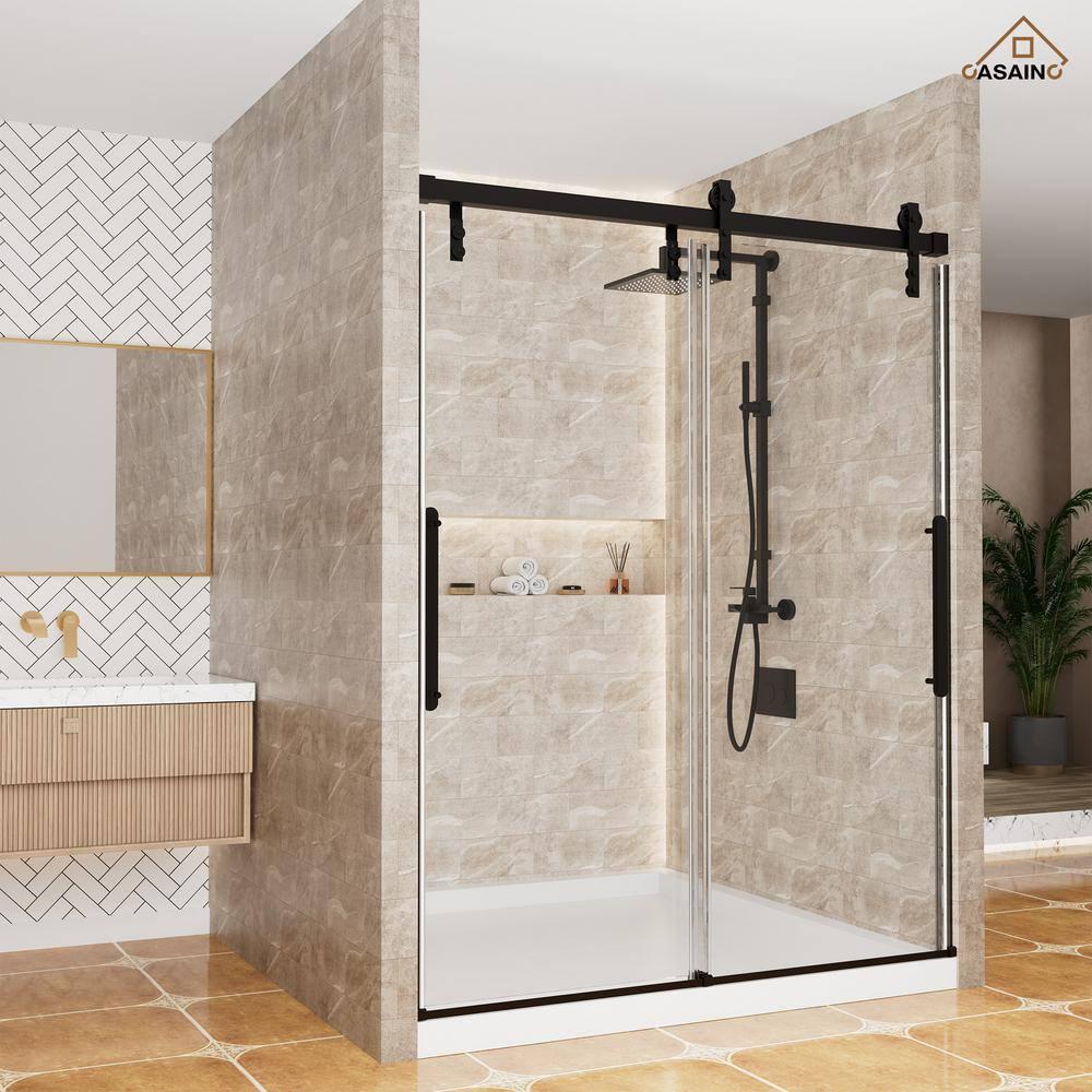 60" W x 76" H Frameless Shower Door Double Sliding 10MM Tempered Glass 304 Stainless Steel Hardware