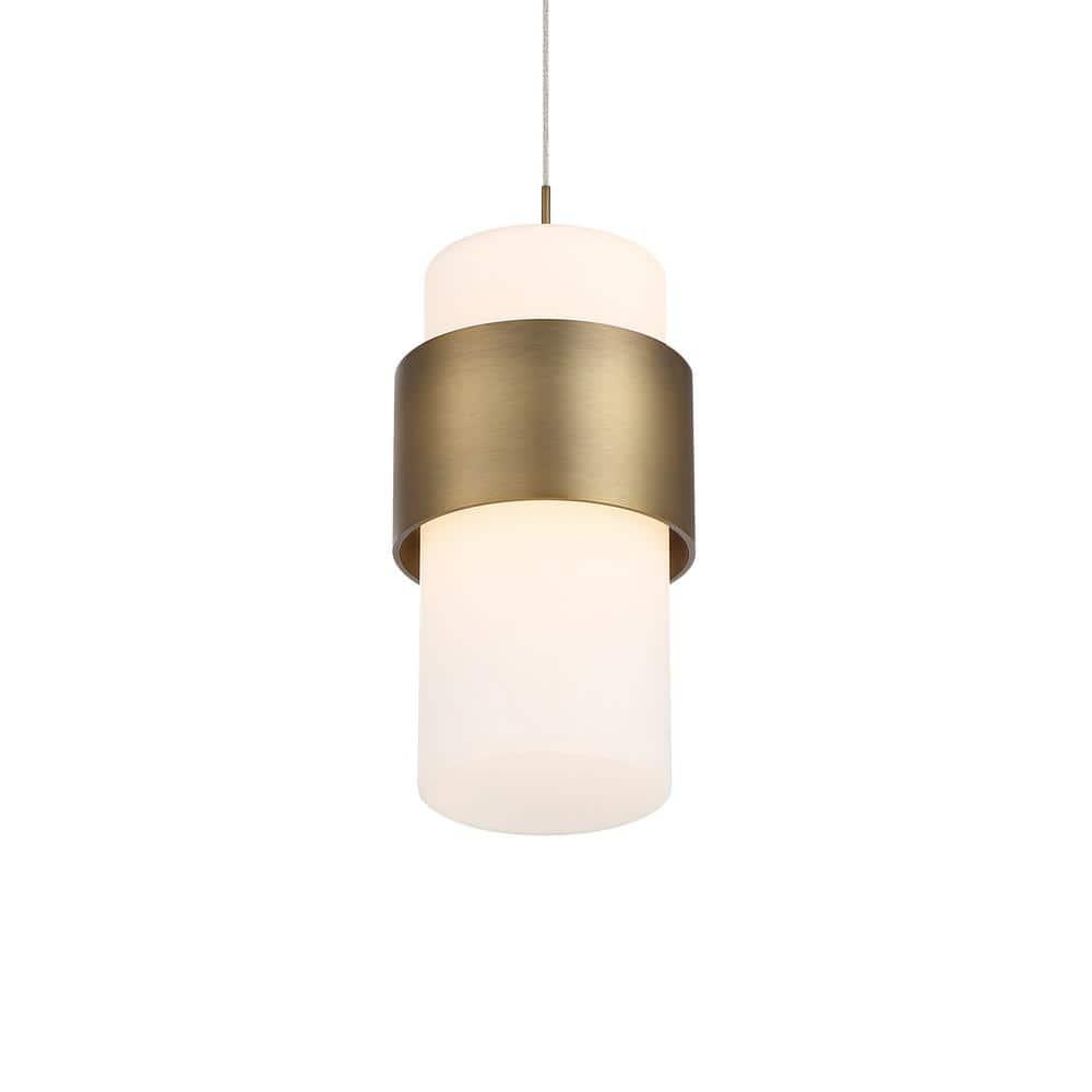 Elegant Aged Brass 9'' LED Pendant with Etched Opal Glass