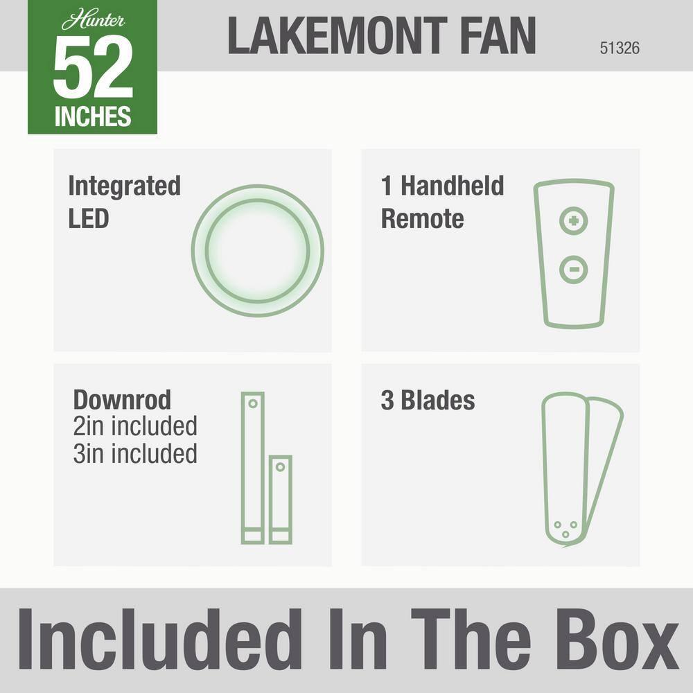 Hunter Fan 52'' Lakemont 3 - Blade LED Indoor / Outdoor Modern Ceiling Fan with Remote Control and Light Kit