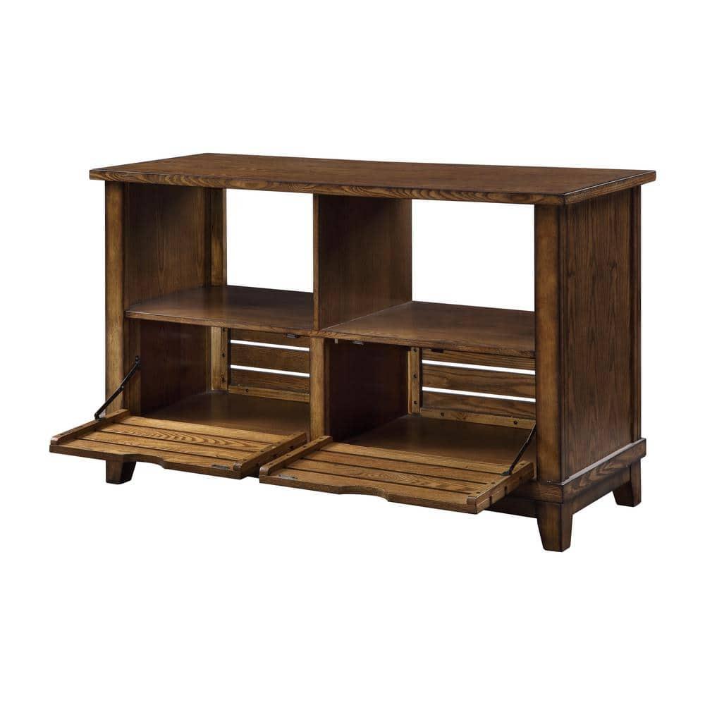 Slatted Front Sofa Table with Two Drawers and Two Shelf Brown - Saltoro Sherpi