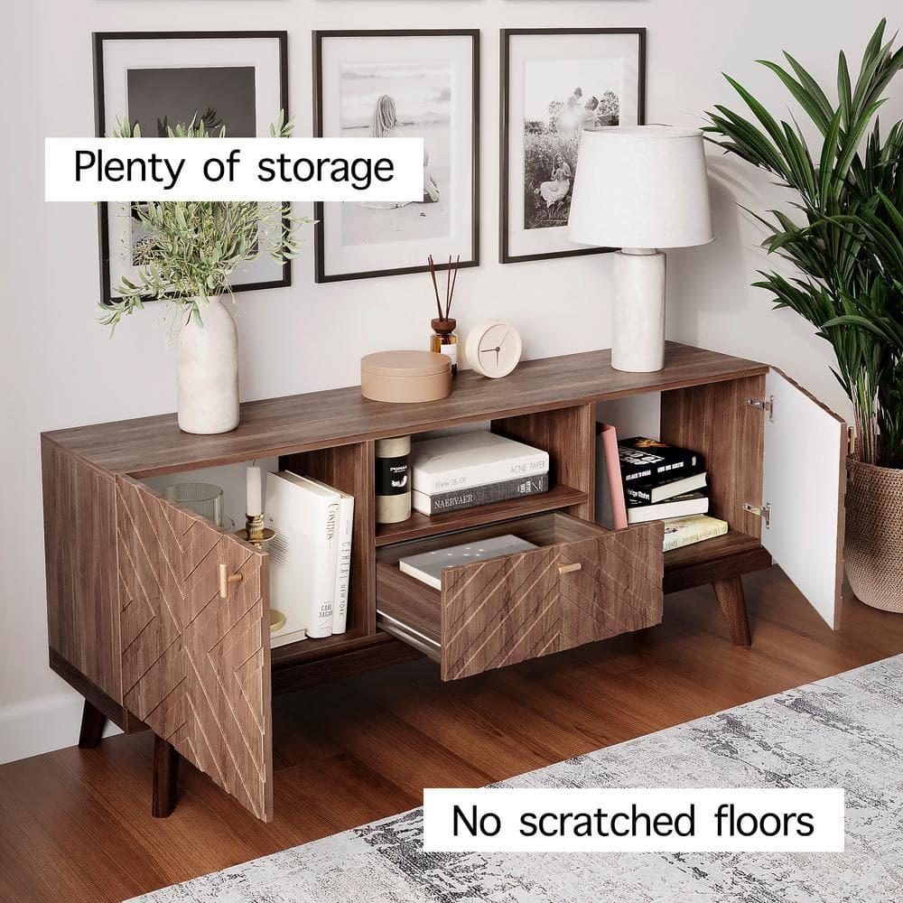 Living Skog  Alba Beige TV Stand Console with Drawer Fits TV's up to 65 in. with Wood Legs Mid Century Modern Design Brown Laminate,MDF Up to 240 lbs