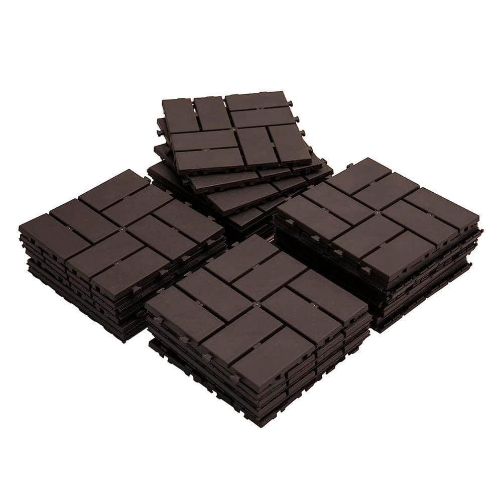 Goovilla Plastic Interlocking Deck Tiles, 27 Pack Outdoor Patio Flooring, 12"x12" Interlocking Decking Tile Outdoor All Weather Use, Waterproof Patio Pavers for Pool Balcony Backyard Porch, Dark Brown