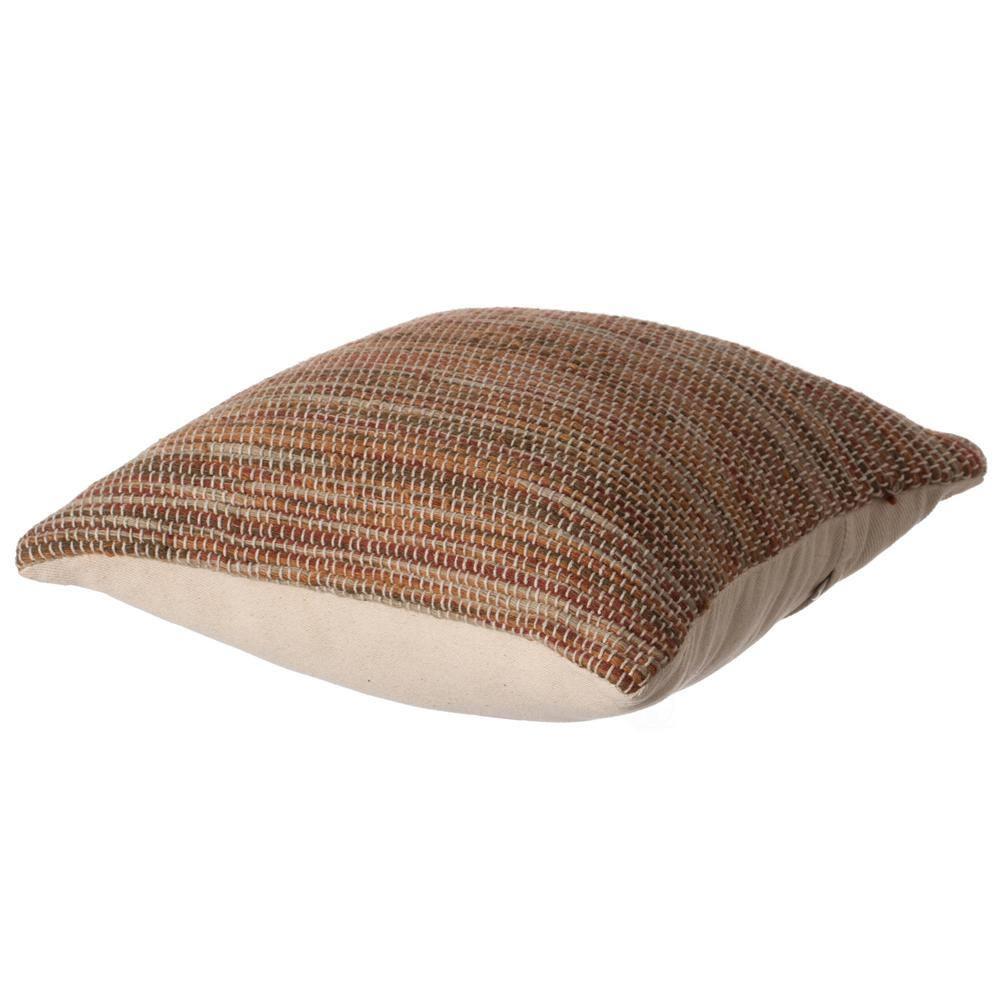 16" Handwoven Wool & Cotton Throw Pillow Cover with Woven Knit Texture with Filler, Rust