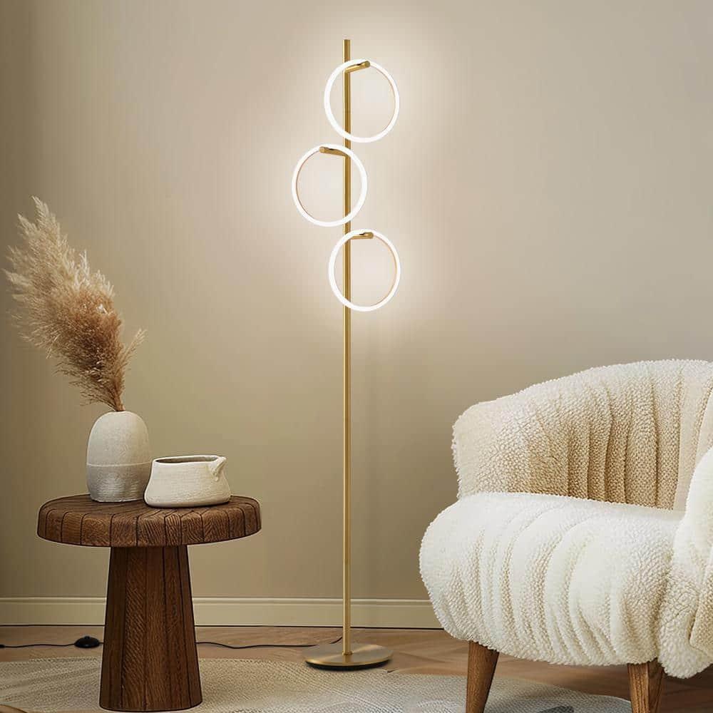 Brightech Saturn 66" Modern LED Floor Lamp with 3 Removable Ring Lights and Gold Finish, 3-Way Dimming