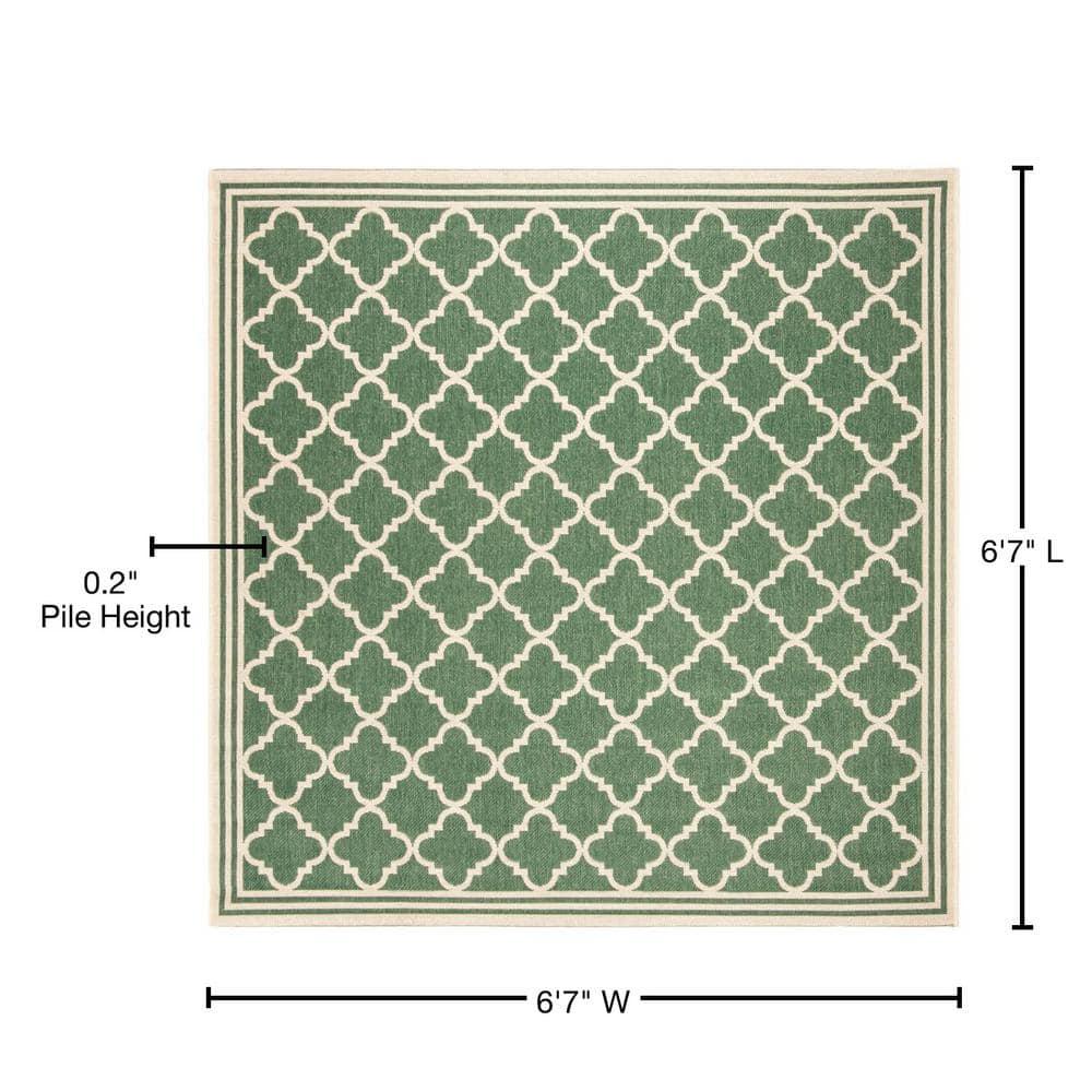 SAFAVIEH Beach House Nima Trellis Indoor/Outdoor Area Rug Green/Cream, 6'7" x 6'7" Square