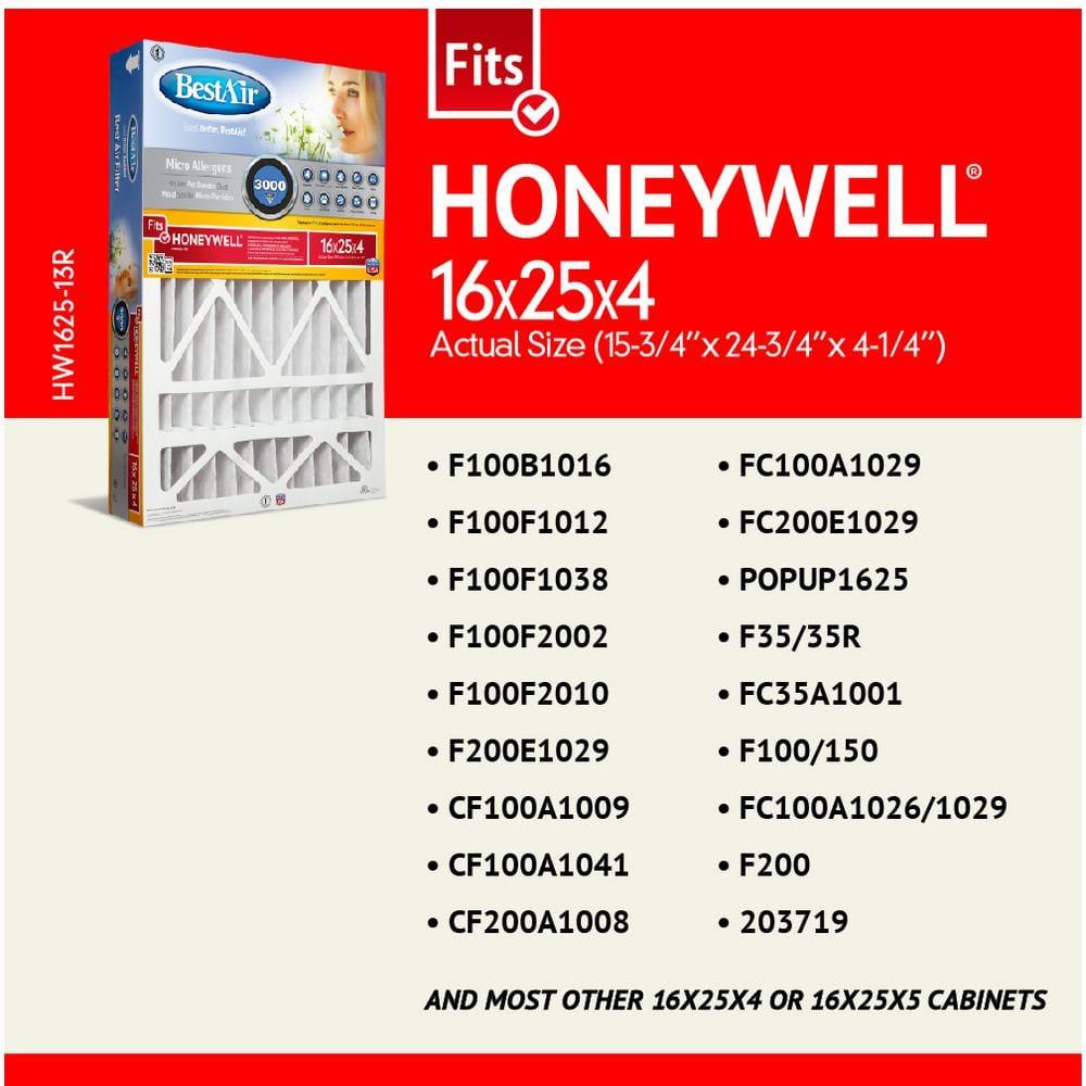BestAir 3pk 16" x 25" x 4" Honeywell Replacement Air Furnace Filter MERV 13: 4 Inch Electrostatic, EPA Certified