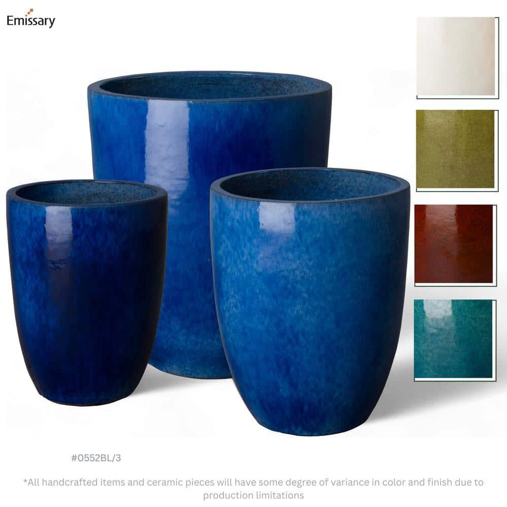 Tall 22 in. D x 28 in. H Blue Ceramic Round Planter with Drainage Hole