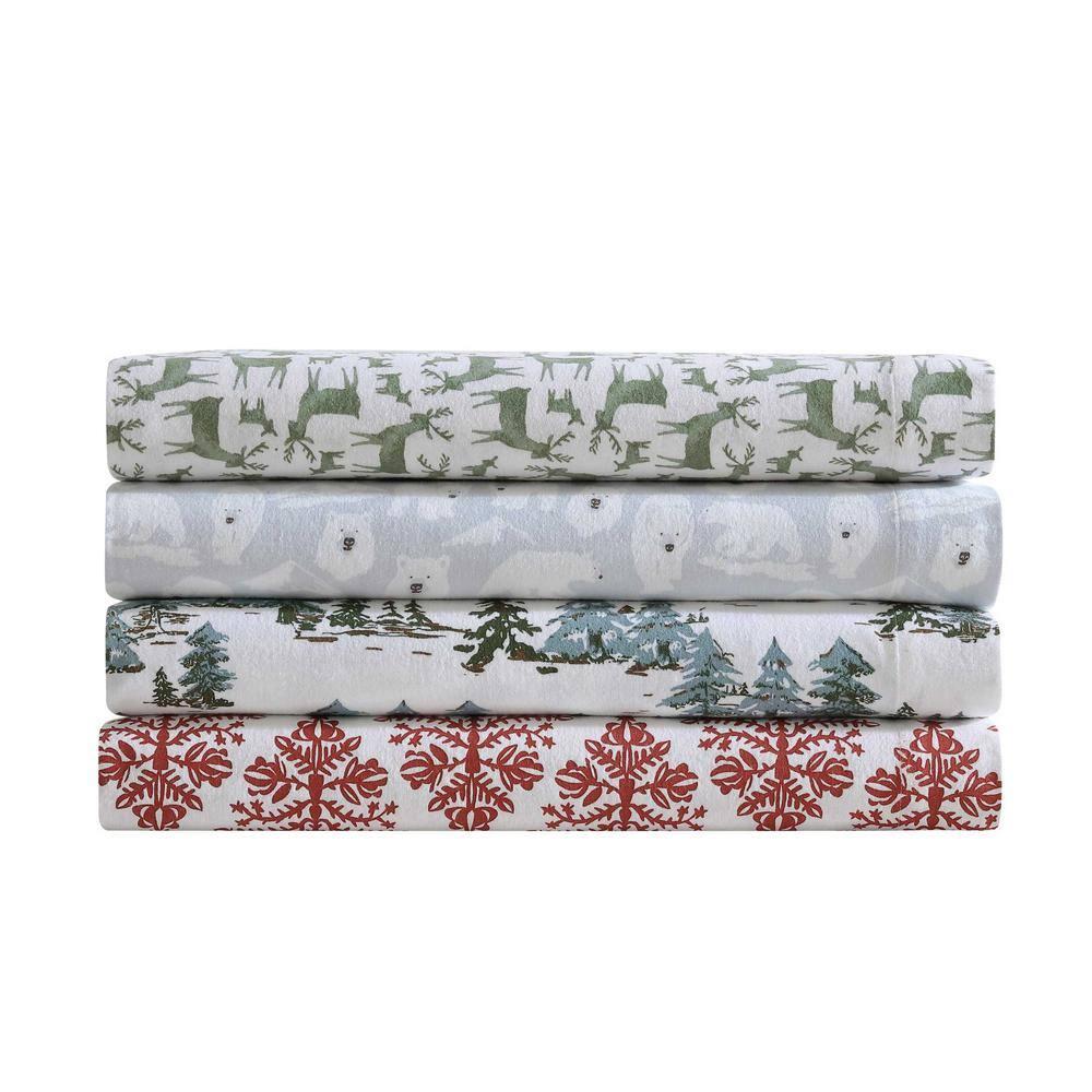 Eddie Bauer Deer Camp Green 100% Cotton Flannel Twin Sheet Set