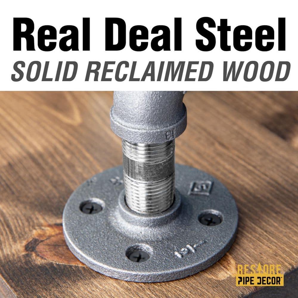 PIPE DECOR Restore by  Industrial 3 Tier Solid Wood & Steel Pipe Bar Cart with Wheels Trail Brown