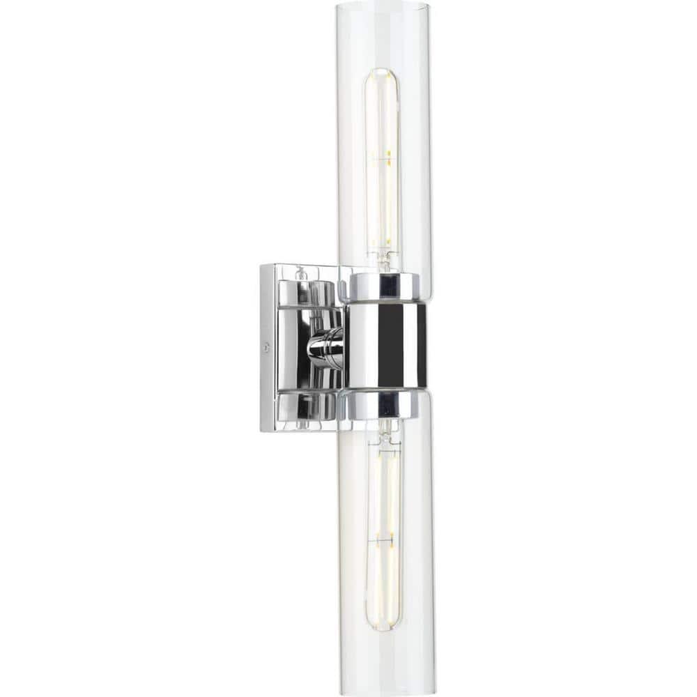 Progress Lighting Clarion 2-Light Bath Vanity Light, Polished Chrome, Glass Shade