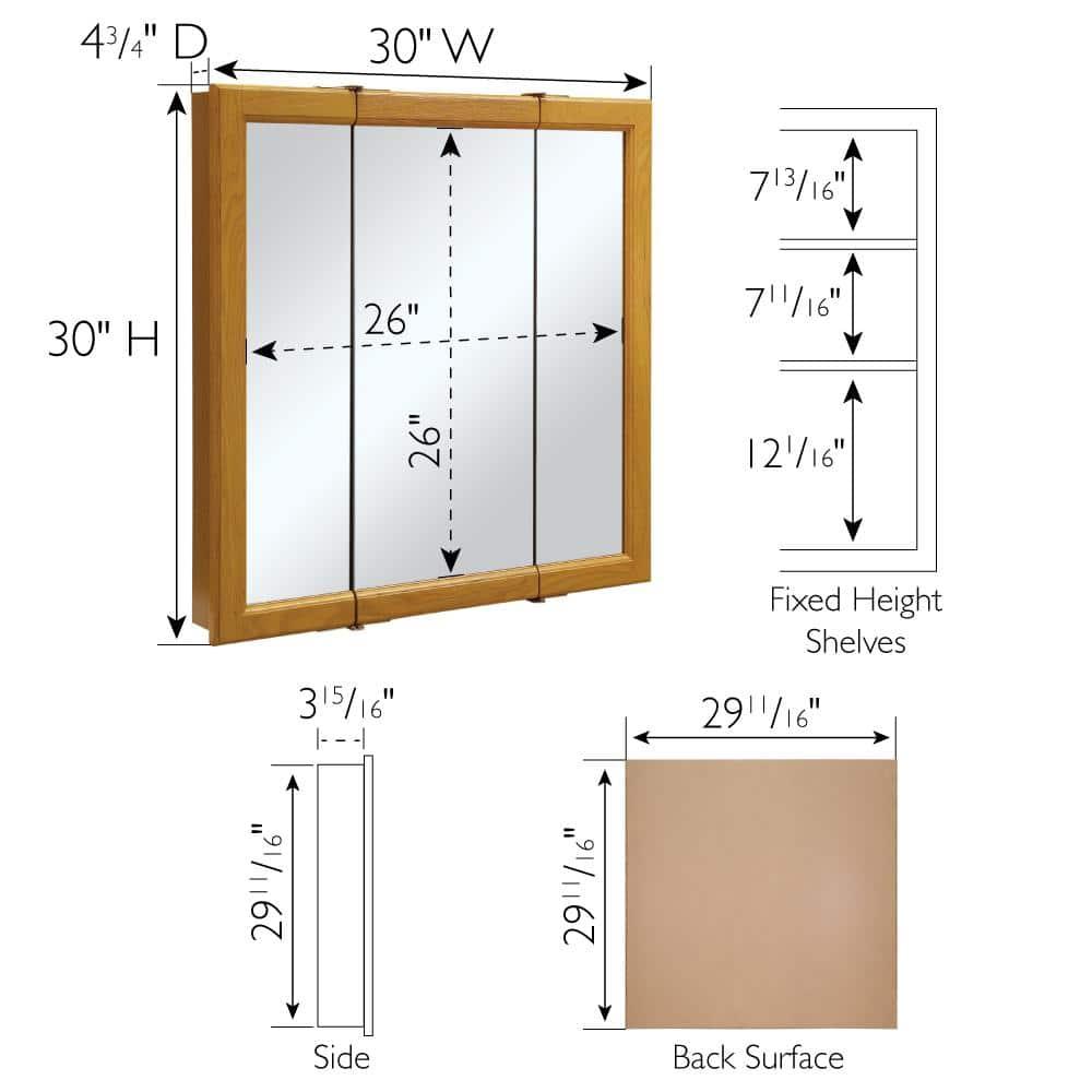 Design House, 545301-HOK 30-inch Claremont Bathroom Medicine Cabinet, Wall Mounted, Mirror, Oak
