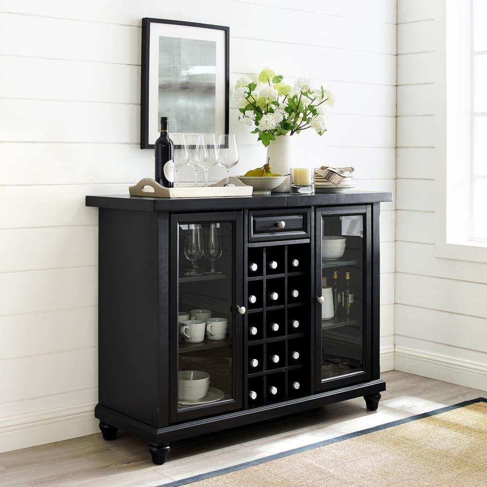 Bowery Hill Contemporary Wood Sliding Top Bar Cabinet in Black