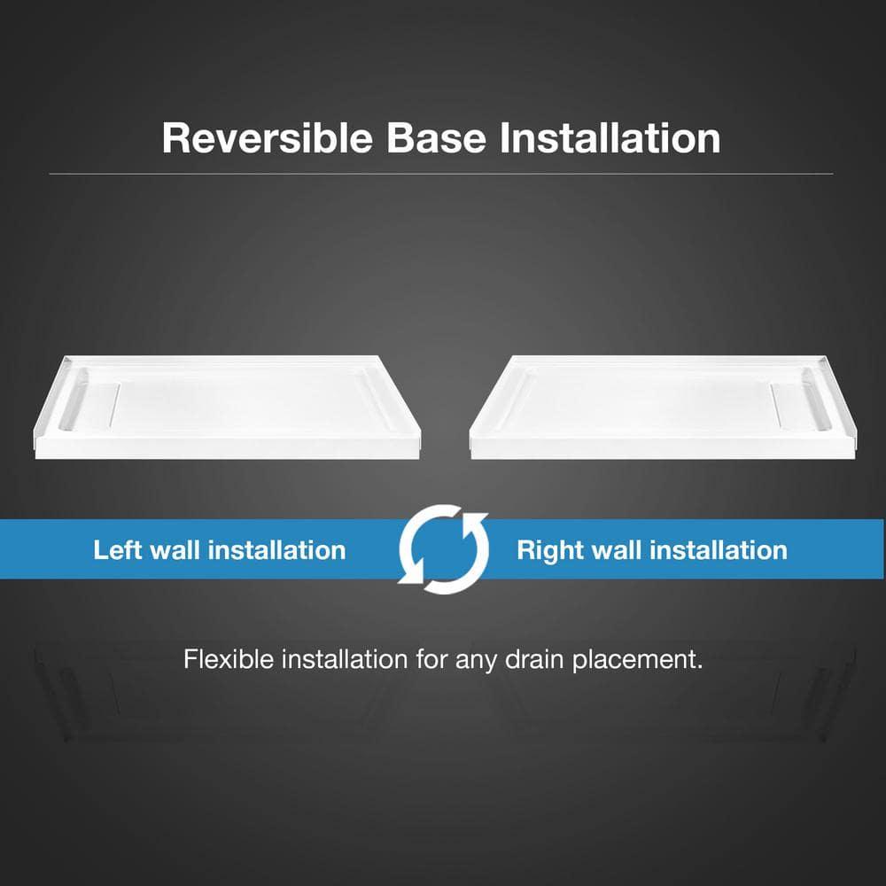 OVE Decors 60" x 34" Rectangle Shower Base Pan, White Acrylic, Hidden Side Drain, Reversible Design