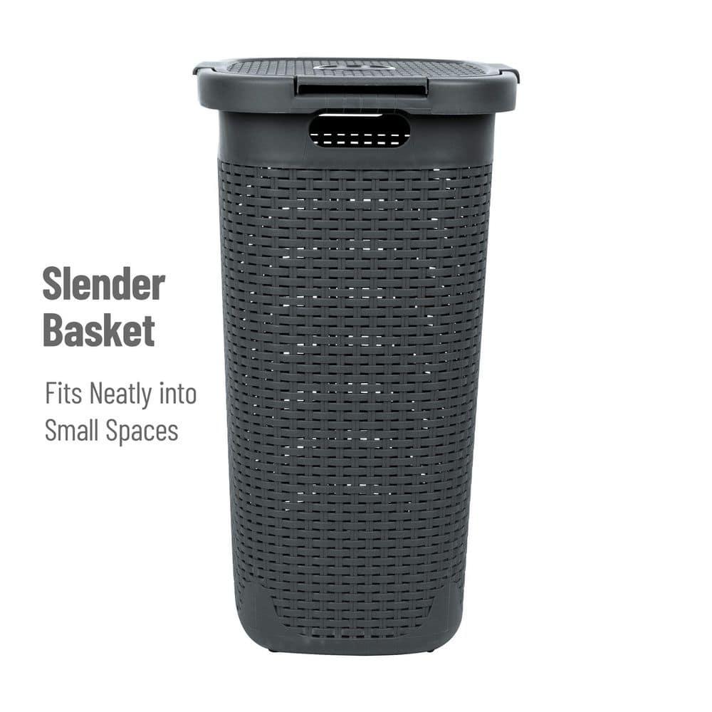 Mind Reader Mind Reader 60L Slim Laundry Hamper, Clothes Basket, Lid, Wicker Style, Plastic