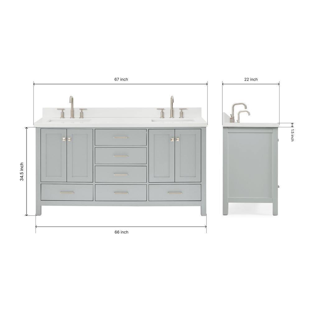 Ariel A067dwqrvo Cambridge 67" Free Standing Double Rectangular Basin Vanity Set - Grey