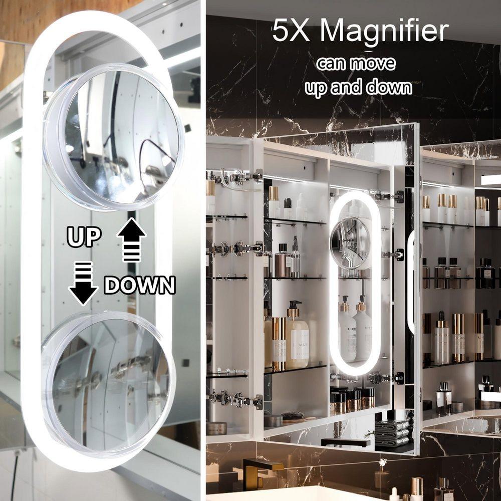 MEDUNJESS 72''x36'' Surface or Recessed Mount LED Medicine Cabinet with Mirror and Defogger 3 doors Medicine Cabinet