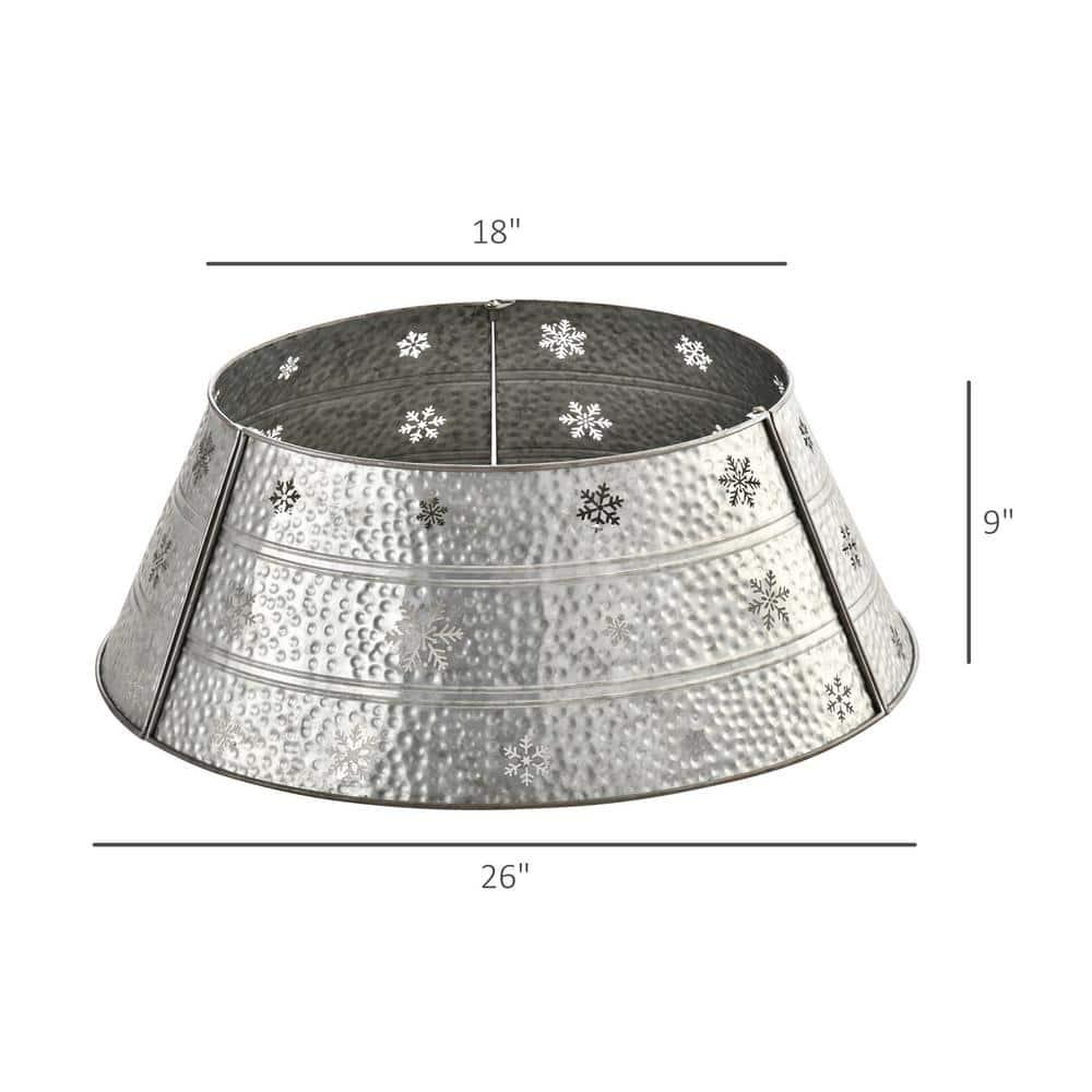 HOMCOM Christmas Tree Collar, Steel Tree Ring Skirt Home Xmas Decoration with Snowflake Print, 26" Base, Silver