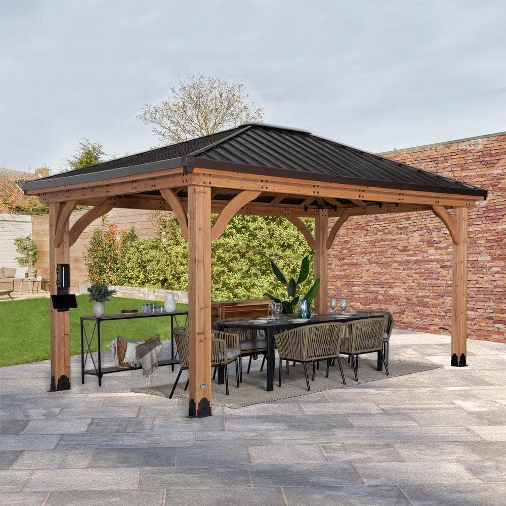 Backyard Discovery Barrington 14' x 12' Cedar Wood Gazebo, Galvanized Steel Roof, PowerPort