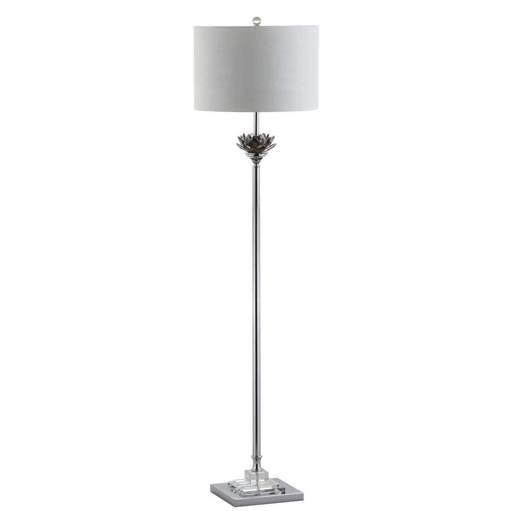 JONATHAN Y Amelia Lotus 59" Crystal/Metal LED Floor Lamp, Smoke Gray/Chrome