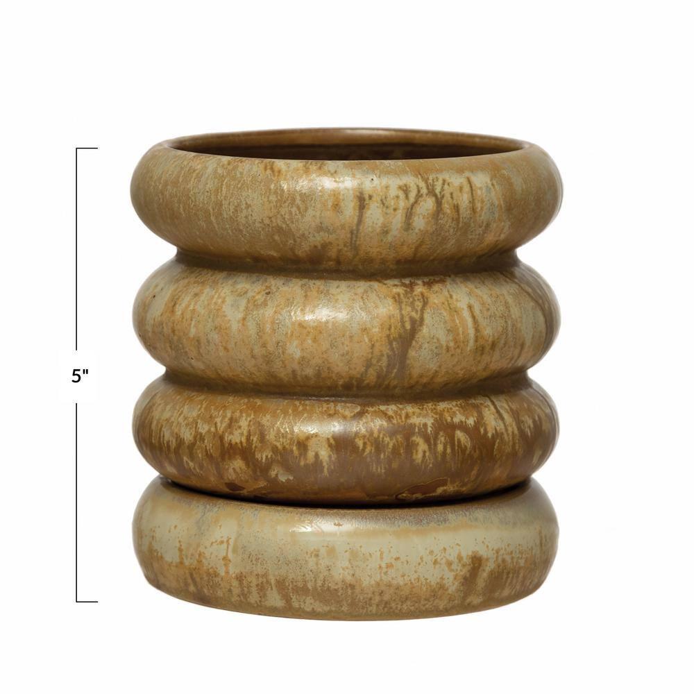 Creative Co-Op Stoneware Planter with Saucer and Reactive Glaze, Butterscotch