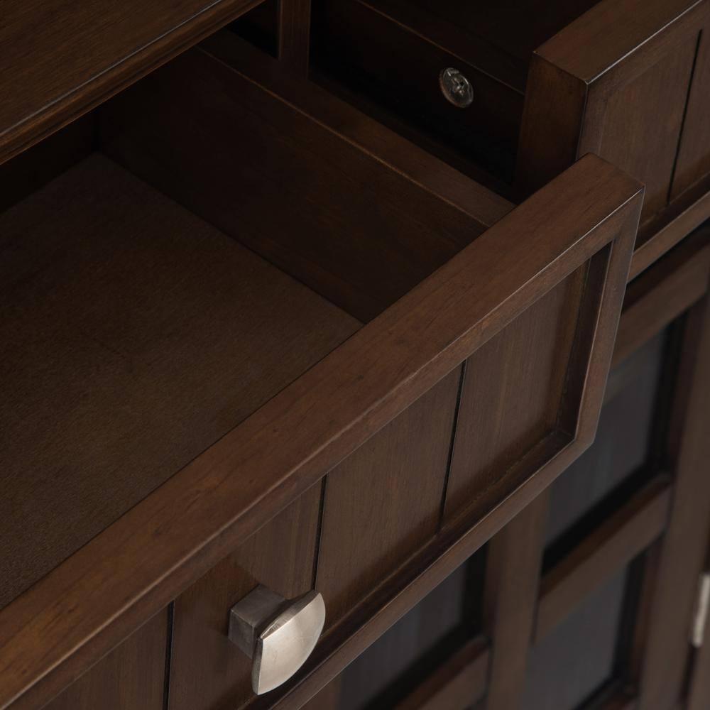 Simpli Home Acadian 36"W Solid Wood 2-Shelf Entryway Storage Cabinet with Glass Doors and 2 Drawers
