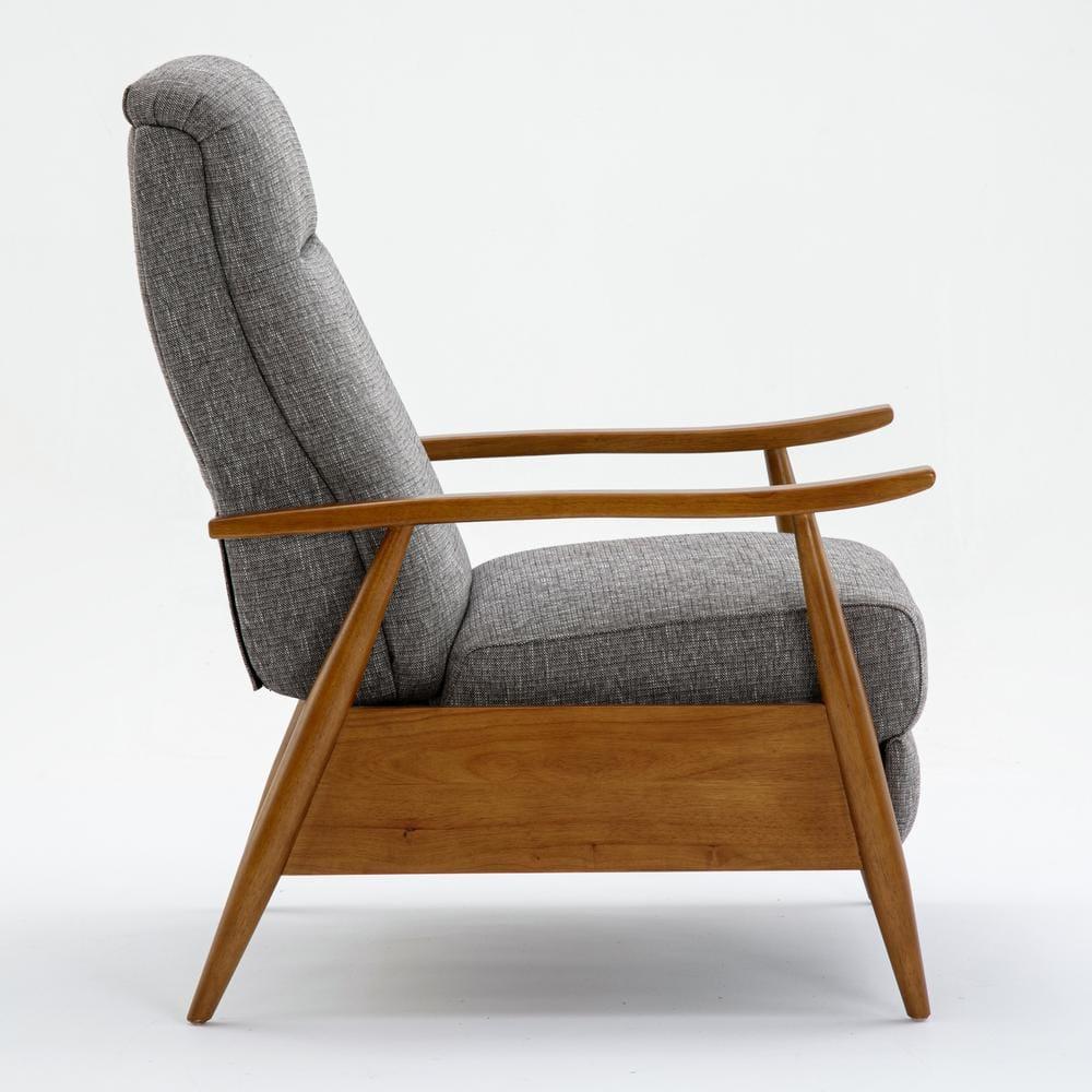 Comfort Pointe Terni Press-Back Recliner Ashen Gray: Stain-Resistant, Chestnut Wood Legs, Foam Fill