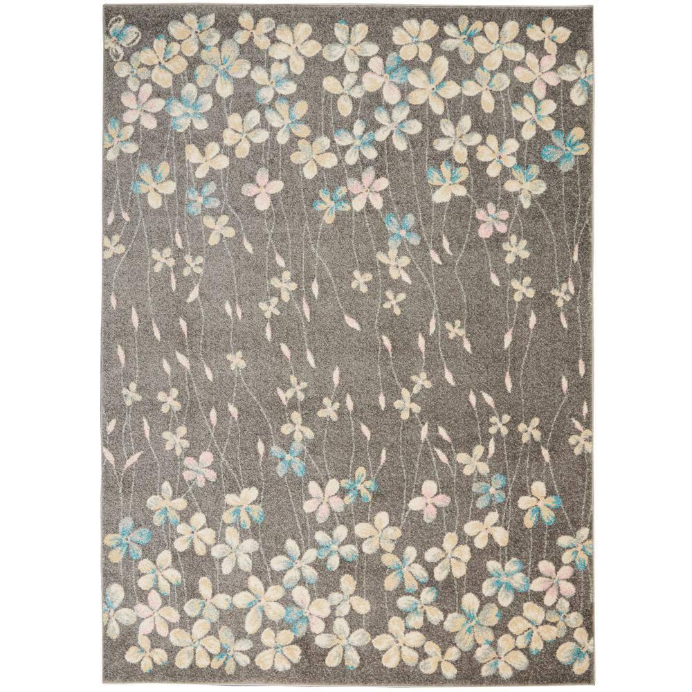 Nourison Tranquil 5'3" X 7'3" (5' x 7') Grey/Beige Area Rug Bohemian Botanical Vine and Bloom by Nourison