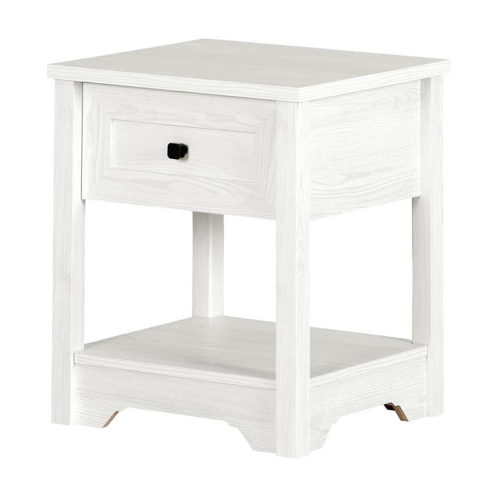 Farnel End Table White Pine - South Shore: Elegant Accent Furniture with Storage Drawer & Shelf