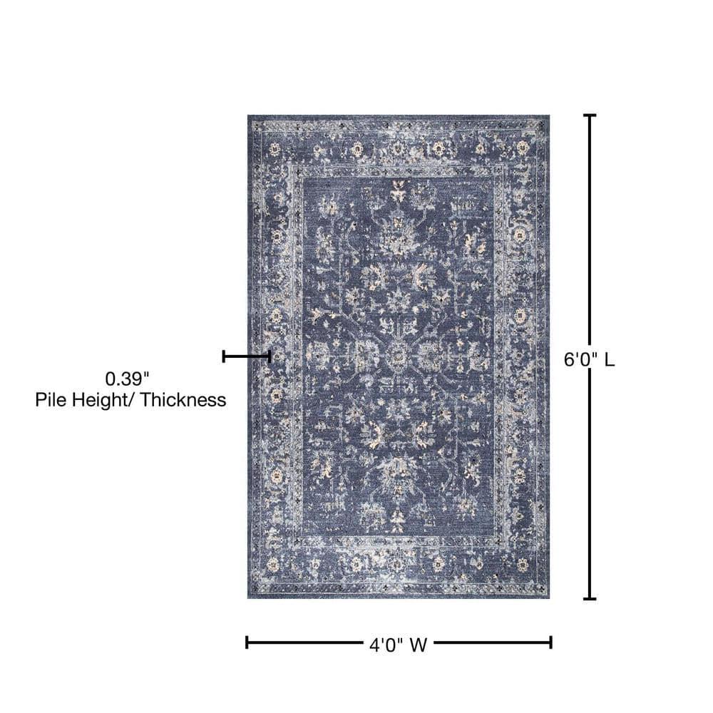 Nuloom Florid Emma Floral 4x6 Indoor Area Rug for Living Room Bedroom Dining Room Kitchen, Blue/Ivory