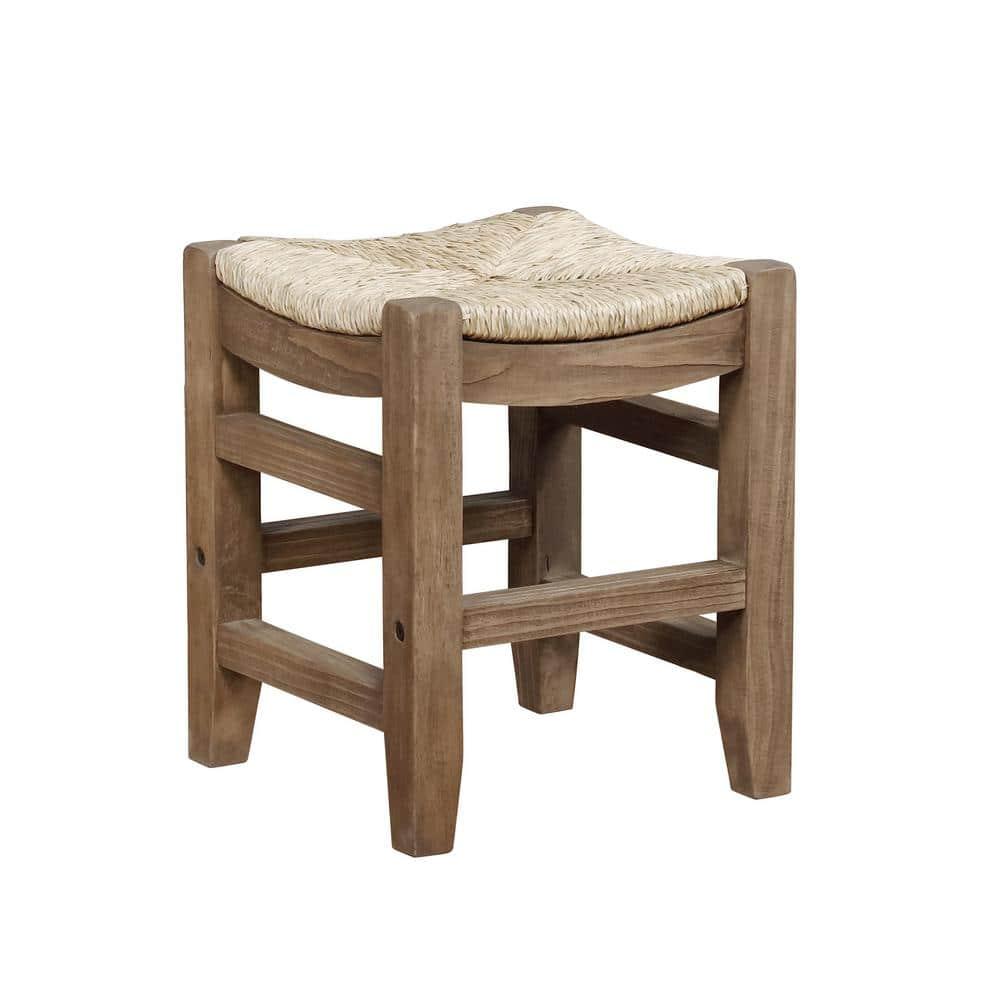 Alaterre Furniture Newport 18"H Wood Stool with Rush Seat