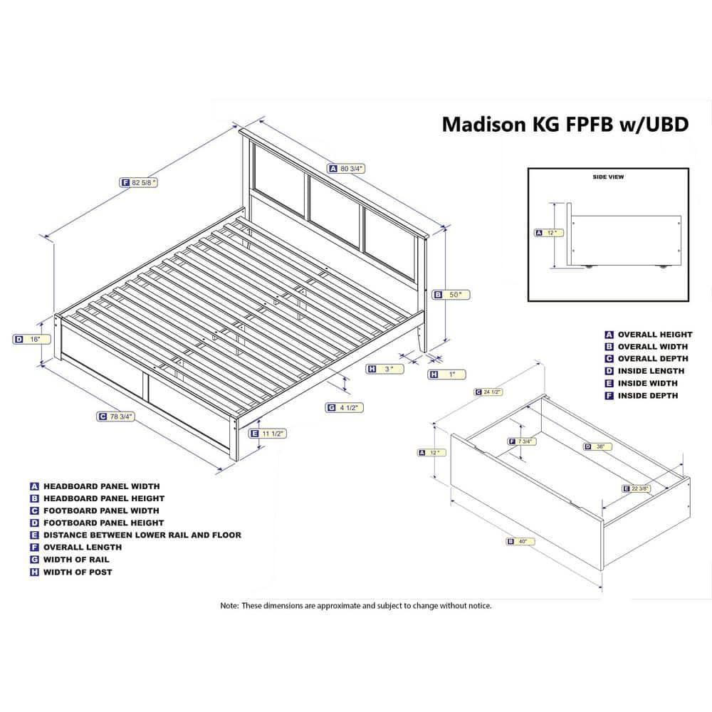 Madison Platform Bed with Flat Panel Foot Board and 2 Urban Bed Drawers in Multiple Colors and Sizes