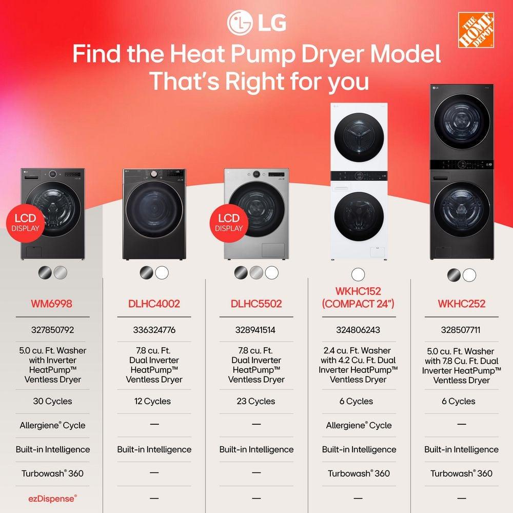 LG LG Ventless Washer/Dryer Combo WashCombo, All-in-One Mega Capacity with Inverter HeatPump, Technology and Direct Drive Motor, 5.0 cu. ft. WM6998HBA