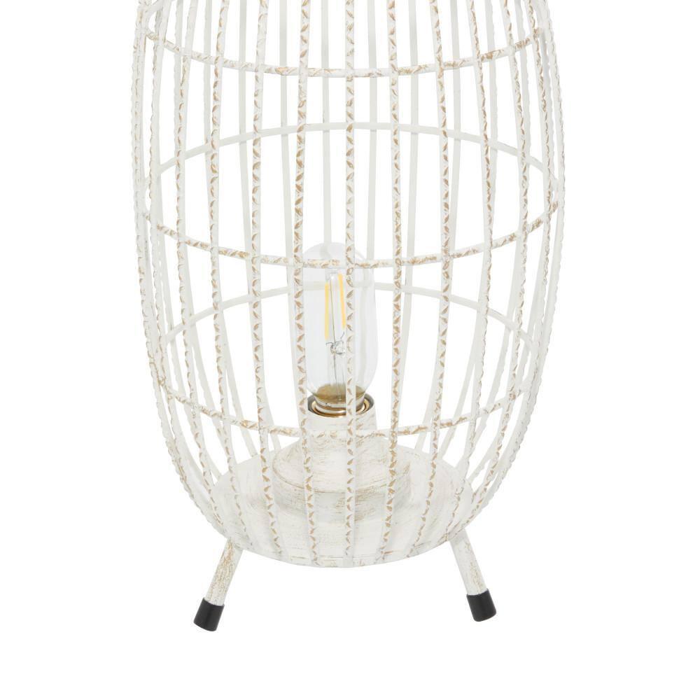 16" x 8.5" Oval Modern Metal Caged Candle Holder with Led Light Bulb Center White - Olivia & May