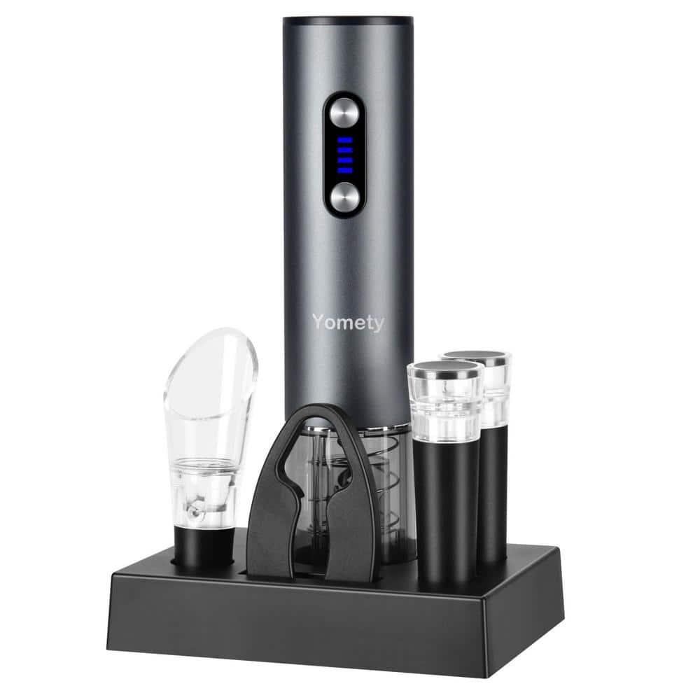 Electric Wine Opener, Rechargeable Wine Opener Set with Foil Cutter, Wine Aerator, Vacuum Stopper and Storage Base, Ideal Wine Accessories for Wine Lovers, Perfect Wine Gifts