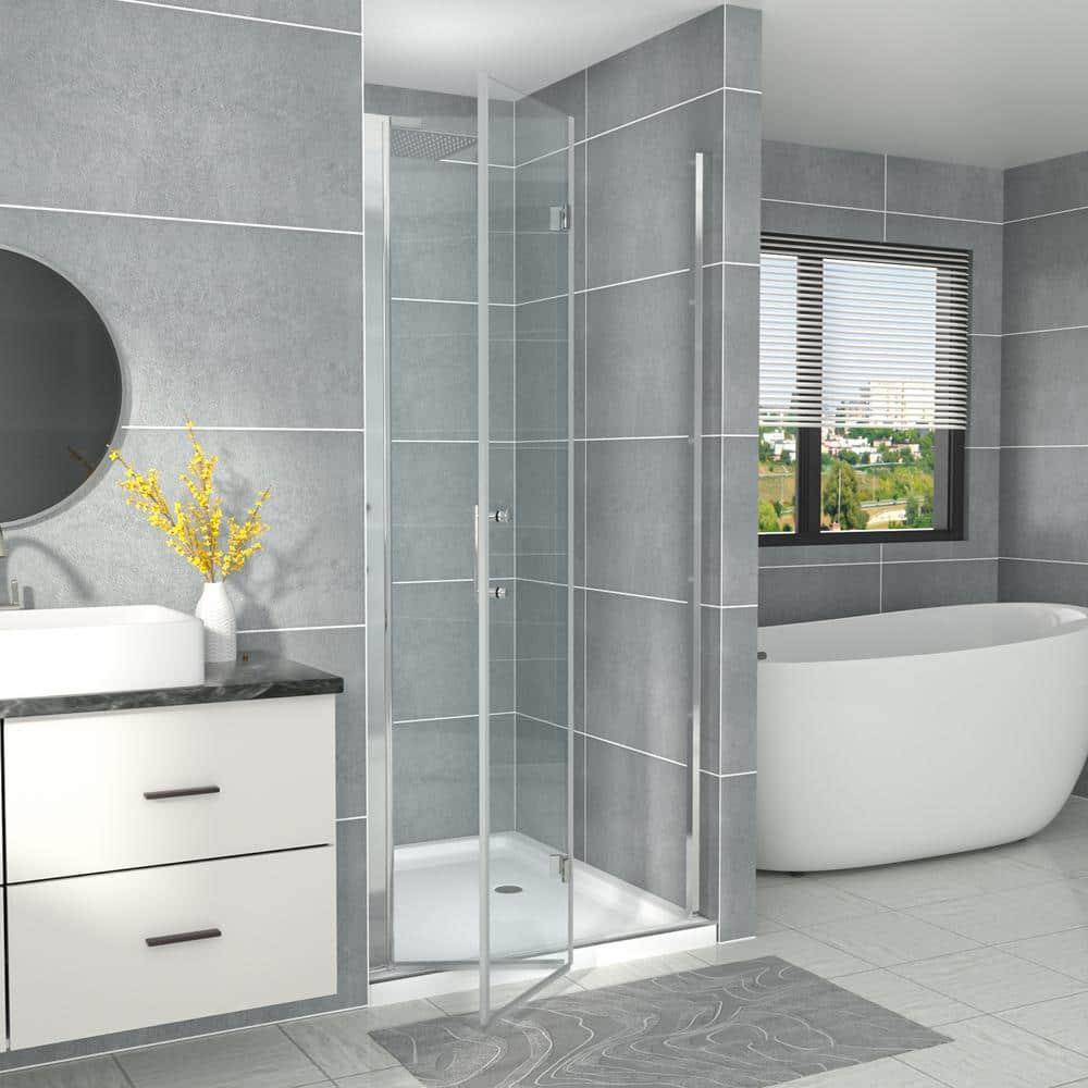 Sarlai 30 - 31 3/8" W x 72" H BiFold Frameless Glass Shower Door with Clear Tempered Glass S-SD3072BF-CH