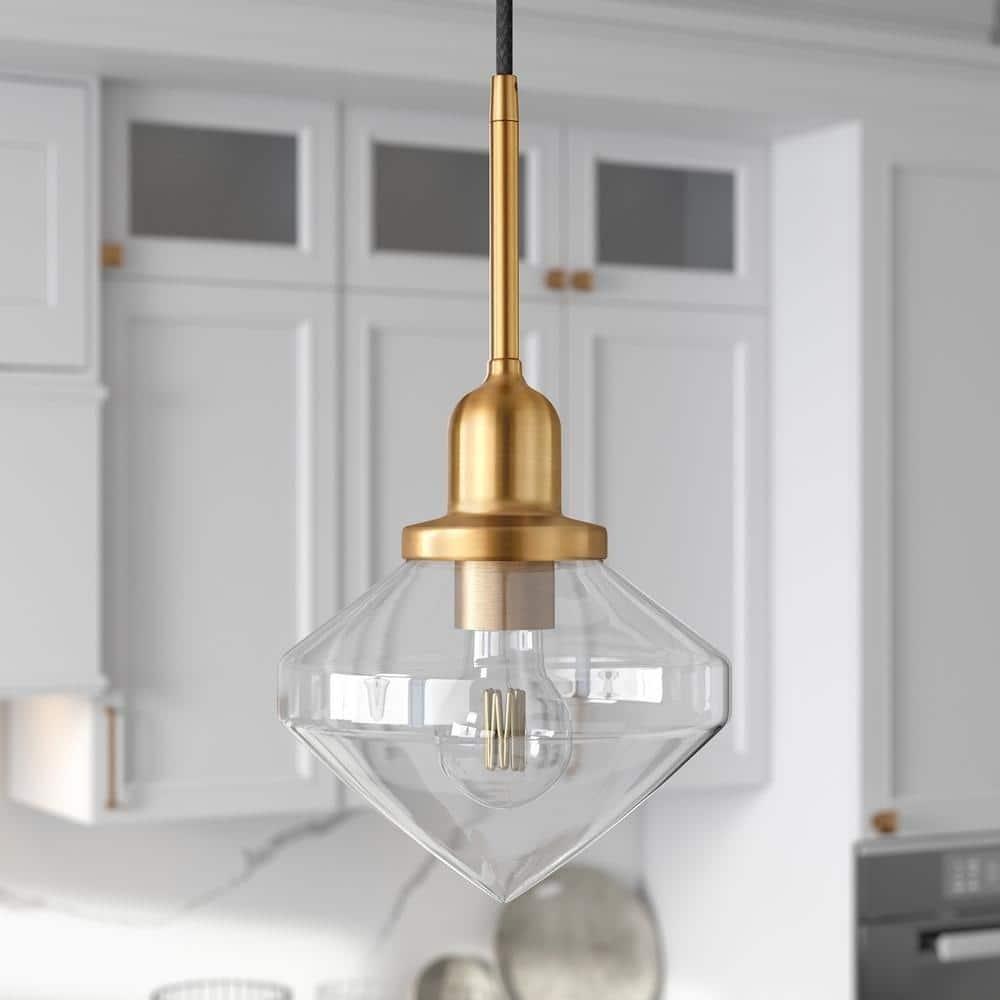 Evelyn&Zoe 8" Brass Metal/Glass Pendant