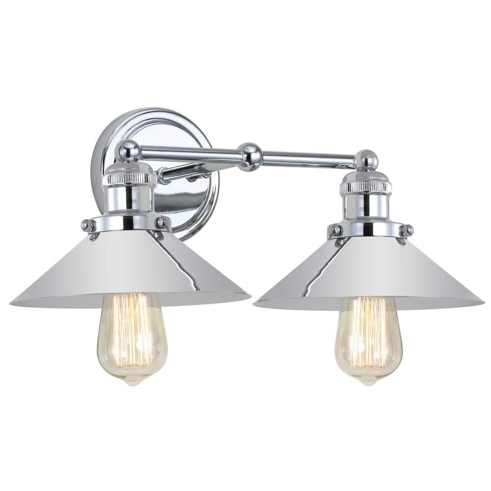 17.5" Metal June Vanity Wall Light Silver - JONATHAN Y: Chrome Finish, Industrial Style, ETL Listed, 2-Light Fixture